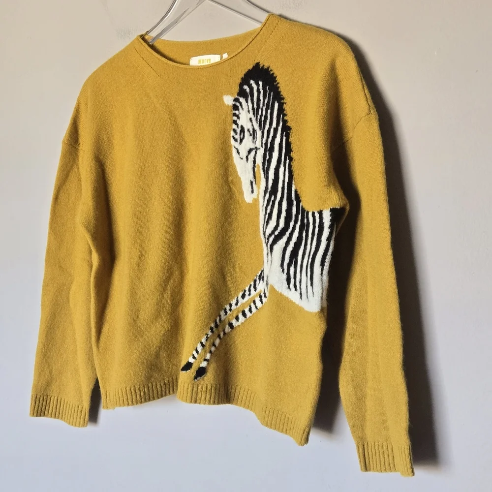 Anthropologie Maeve Cashmere Zebra Sweater Mustard Yellow Preppy XXSP - Picture 5 of 10